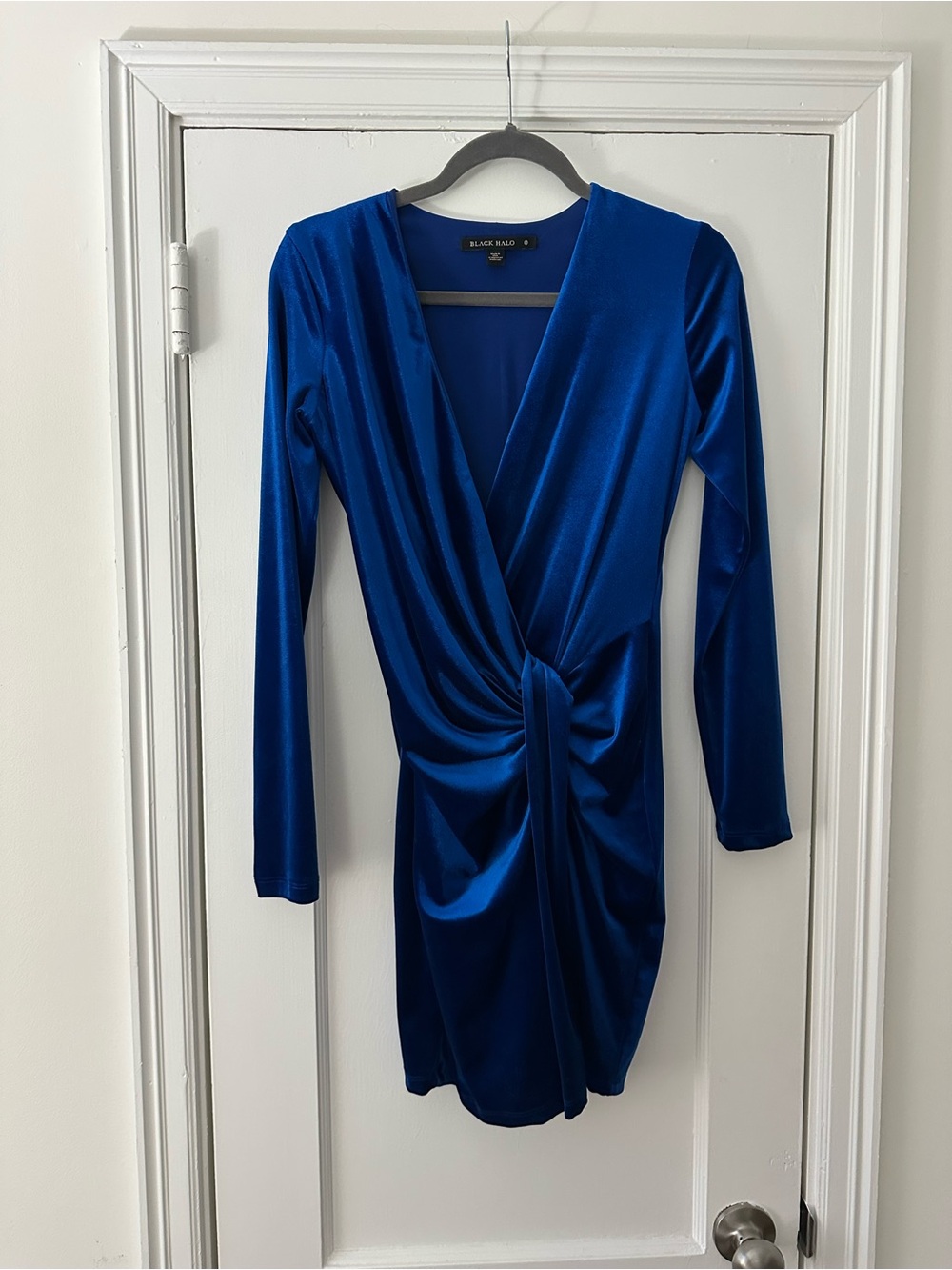 Black Halo Cobalt Blue Long-Sleeve Twist Front Dress